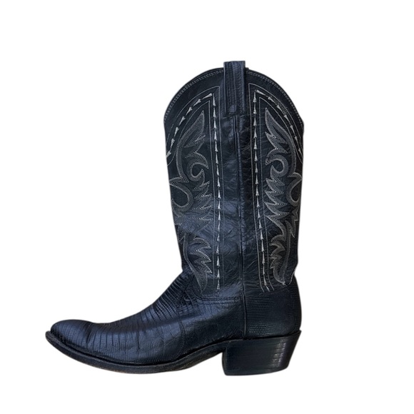 Dan Post Other - Dan Post Vintage 90s Teju Black Exotic Embossed Lizard Skin Leather Cowboy Boots